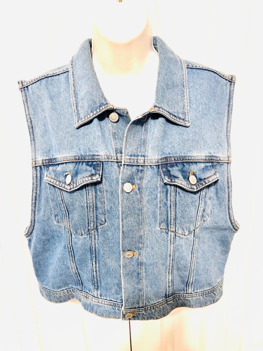 Seven 7-Women's Light Blue Denim Jean Vest-Large-Button Up-Moto-Cotton